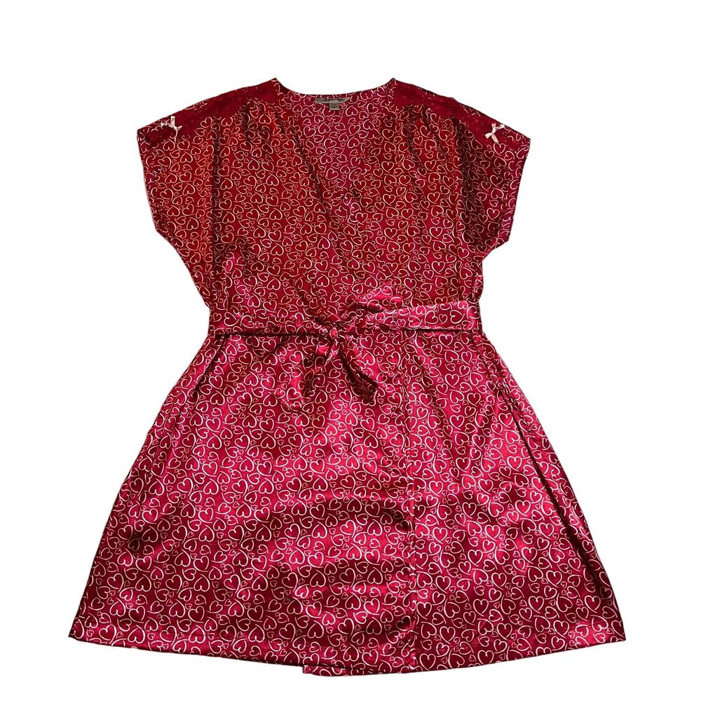Morgan Taylor Short Sleeve Heart Wrap Silky Short Robe Size S/M Lounge Relax